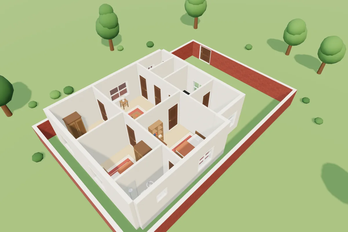 3D view of the example 10 × 15 m plan