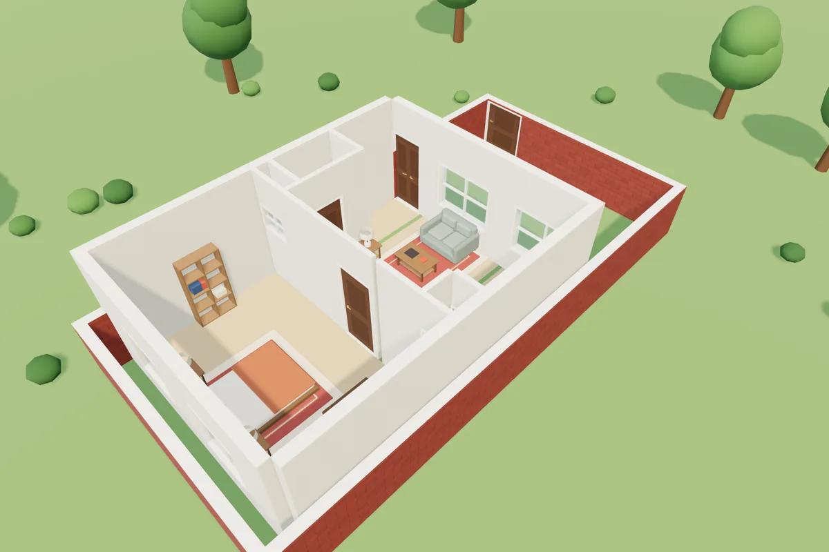 3D view of the example 20 × 40 ft plan