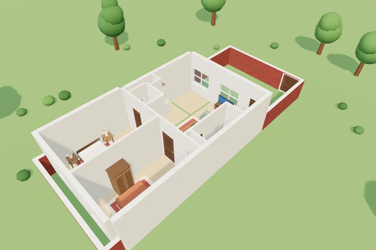 3D view of the example 20 × 50 ft plan