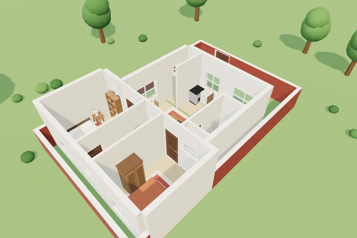 3D view of the example 25 × 40 ft plan