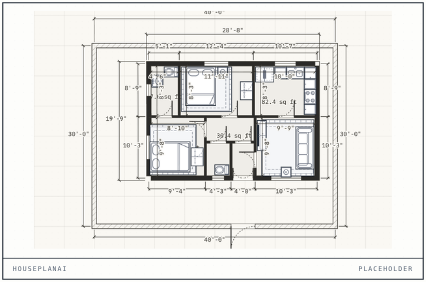 Example 30 by 40 foot house plan generated by HousePlanAI