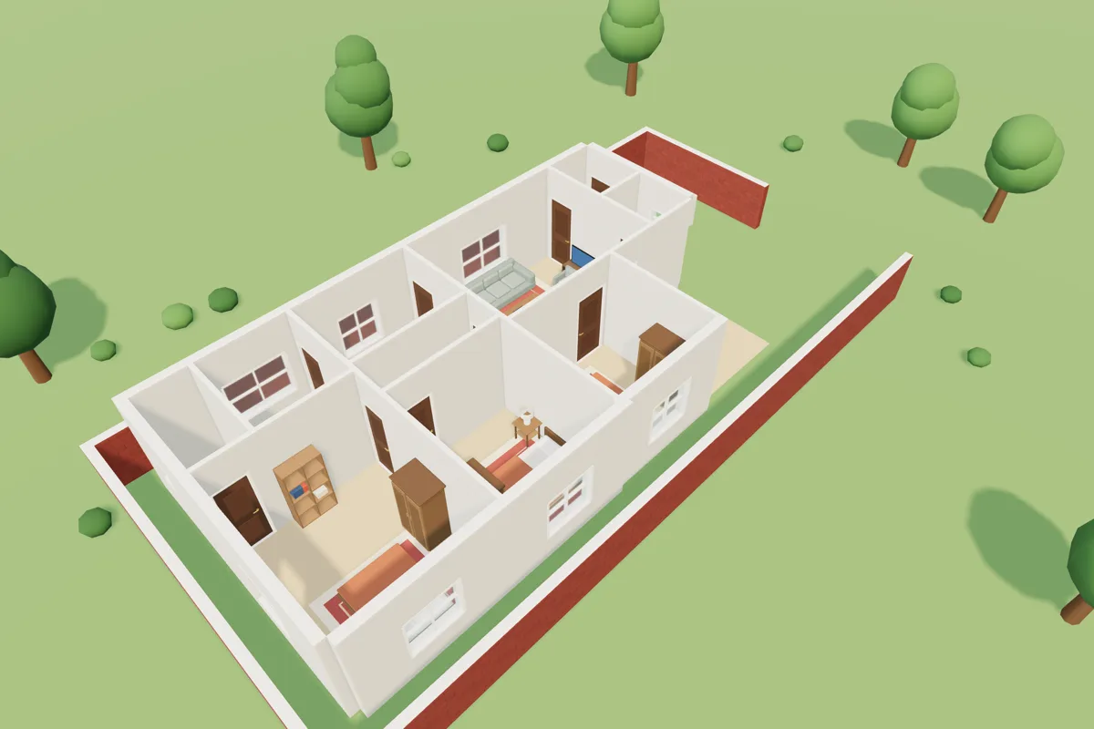 3D view of the example 30 × 60 ft plan