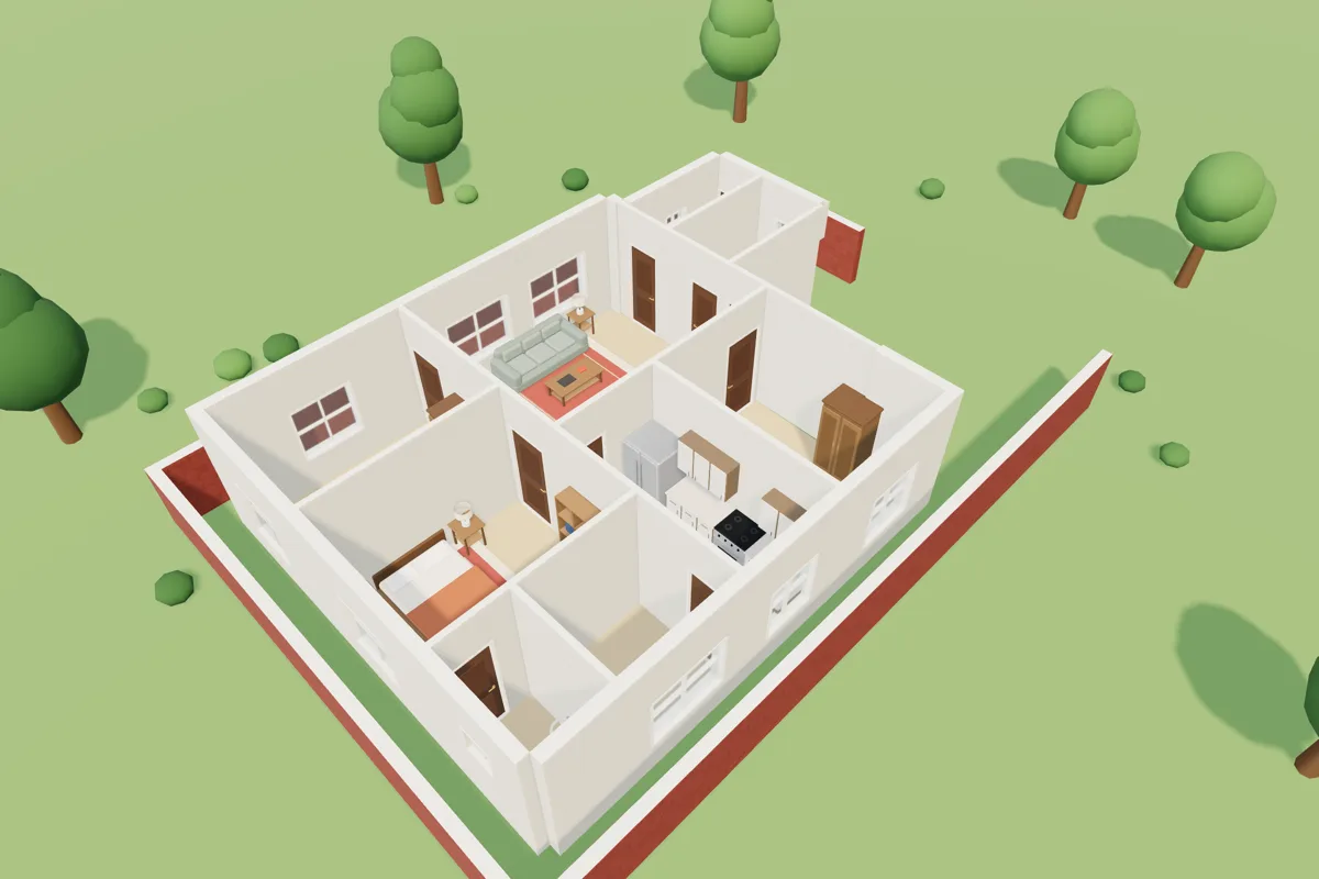 3D view of the example 35 × 50 ft plan