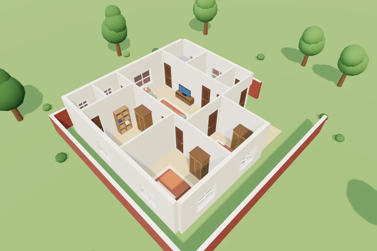 3D view of the example 40 × 40 ft plan