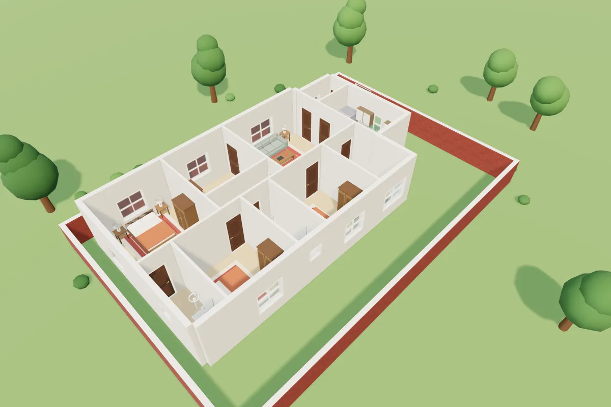 3D view of the example 40 × 60 ft plan