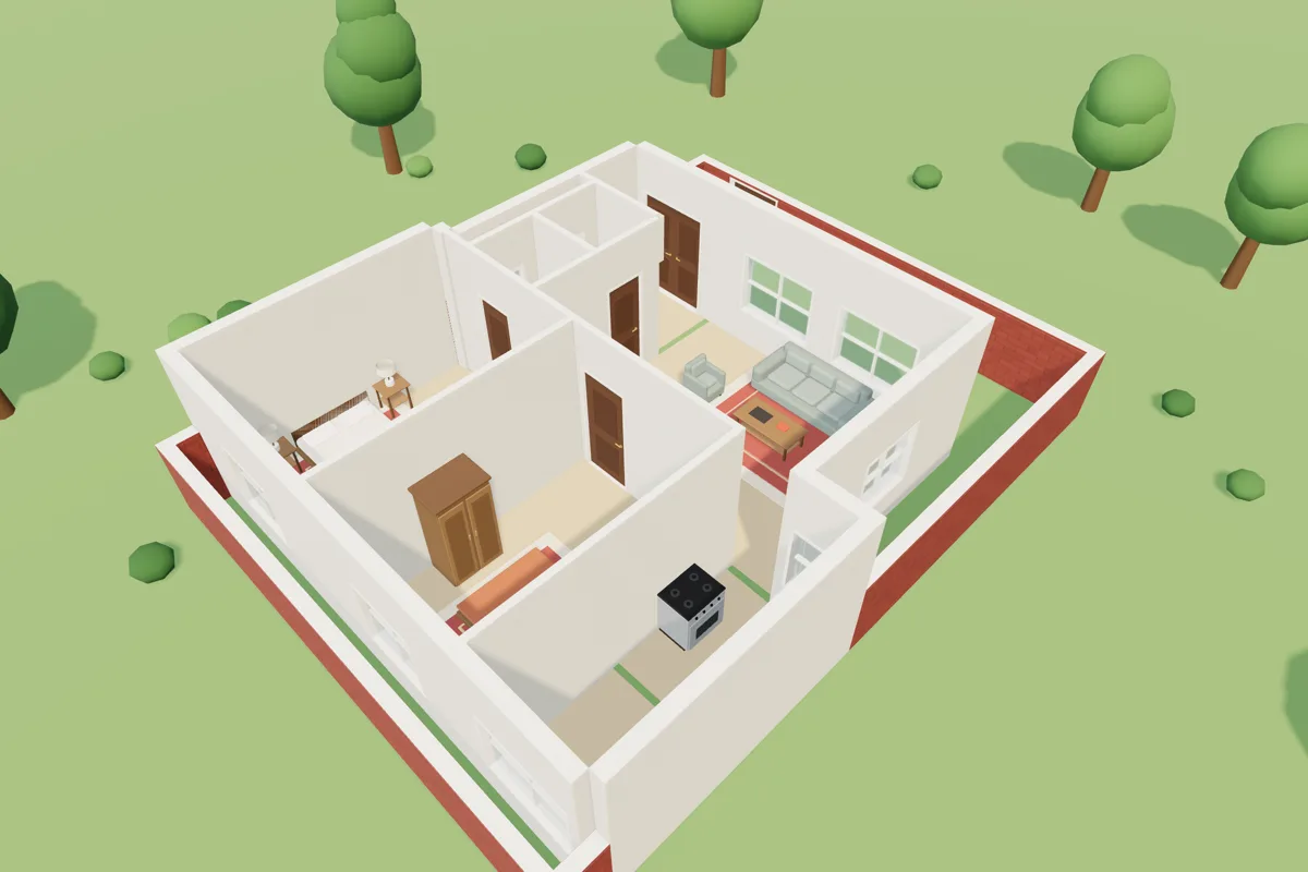 3D view of the example 9 × 12 m plan